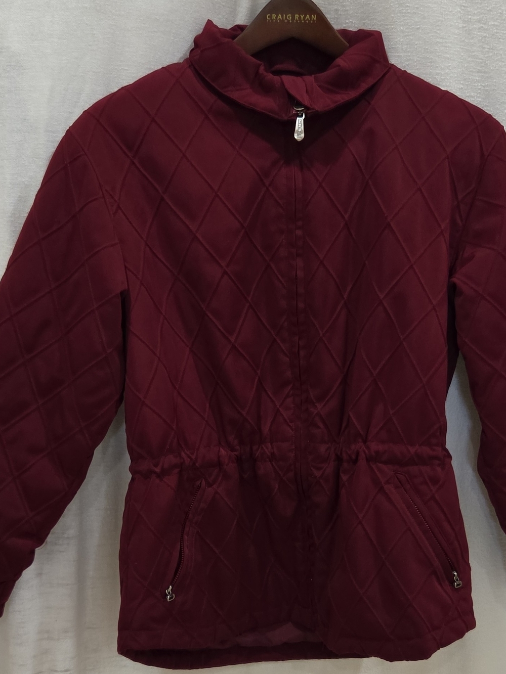 Pacific Trail Quilted Diamond-Pattern Puffer Jacket in Burgundy